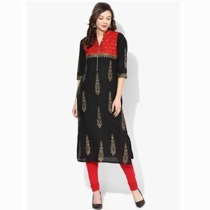 Kurta with Golden Hand Block Print